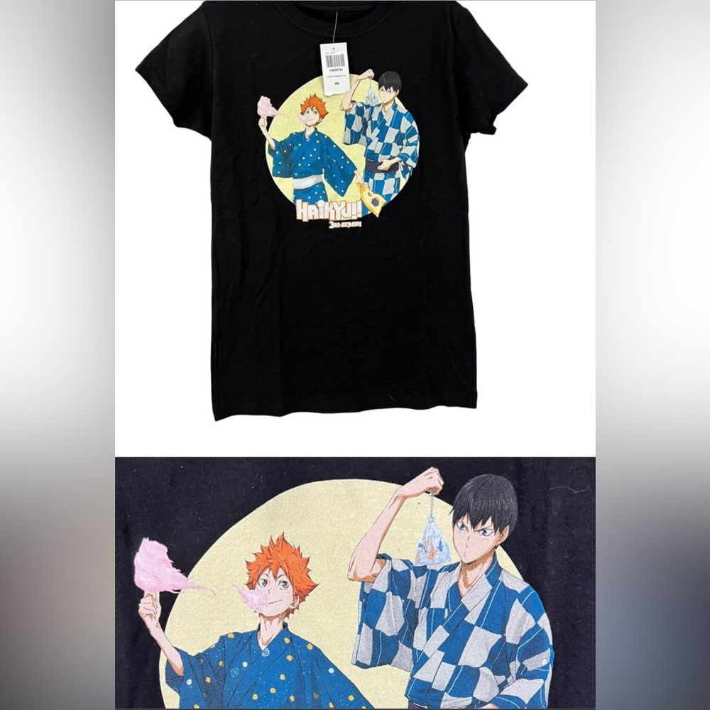Haikyu Girls Black T-Shirt Short Sleeve Cotton Tee Medium
